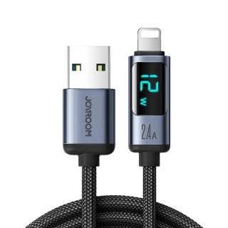 Kabel do iPhone z wyświetlaczem LED Lightning - USB-A 2.4A 1.2m czarny JOYROOM