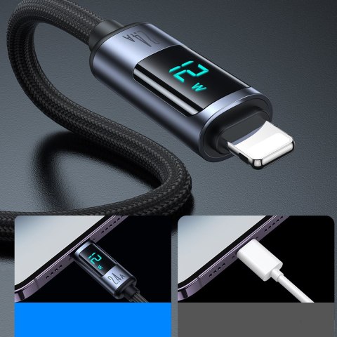 Kabel do iPhone z wyświetlaczem LED Lightning - USB-A 2.4A 1.2m czarny JOYROOM