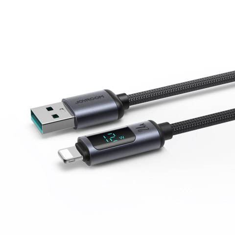 Kabel do iPhone z wyświetlaczem LED Lightning - USB-A 2.4A 1.2m czarny JOYROOM