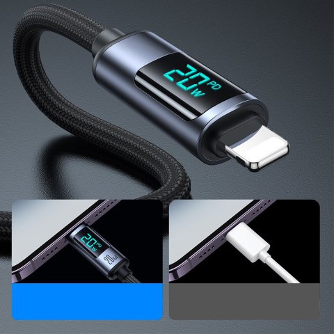 Kabel do iPhone z wyświetlaczem LED Lightning - USB-C 2.4A 1.2m czarny JOYROOM