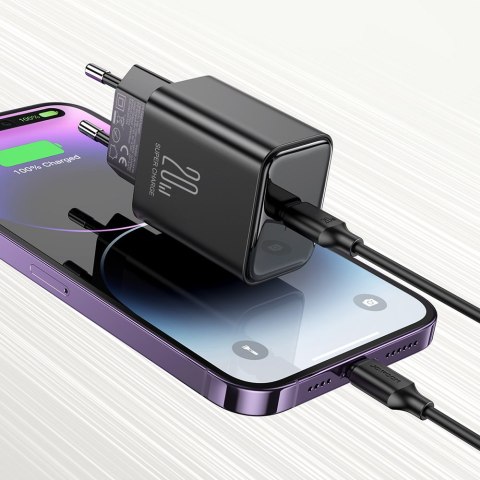 Ładowarka sieciowa USB-C 20W PD z kablem do iPhone Lightning czarna JOYROOM