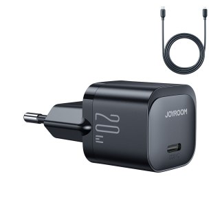 Mini ładowarka sieciowa USB-C 20W PD z kablem do iPhone Lightning czarna JOYROOM