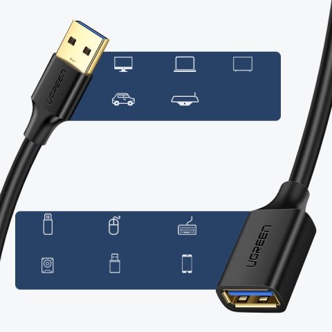 Przedłużacz kabla przewodu USB 3.0 1m czarny UGREEN