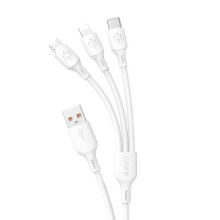 3w1 Kabel przewód USB-A do USB-C micro USB iPhone Lightning 480Mb/s 1.2m biały DUDAO