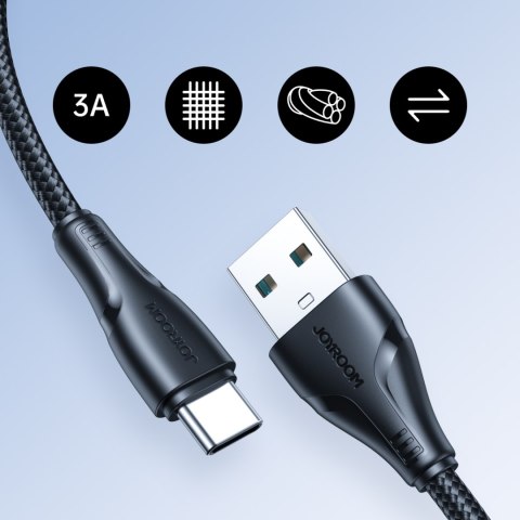 Kabel przewód Surpass Series USB - USB-C do szybkiego ładowania 3A 1.2m czarny JOYROOM