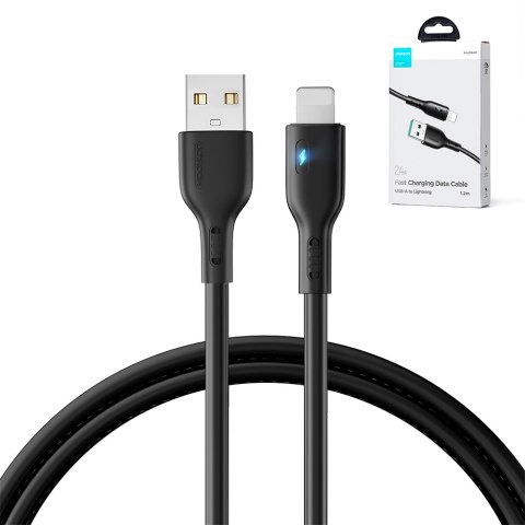 Kabel przewód do iPhone z diodą LED USB - Lightning 2.4A 1.2m czarny JOYROOM