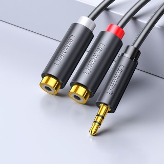 Kabel przewód przejściówka audio jack 3.5mm męski - 2x RCA żeński 0.25m szary UGREEN