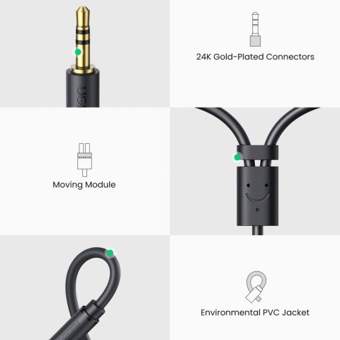 Kabel przewód przejściówka audio jack 3.5mm męski - 2x RCA żeński 0.25m szary UGREEN