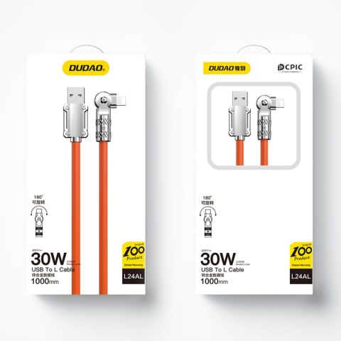 Mocny kabel kątowy do iPhone USB-A - Lightning 30W 1m rotacja 180 pomarańczowy DUDAO