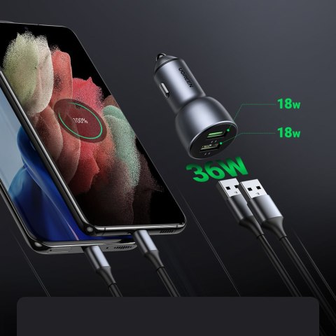 Szybka ładowarka samochodowa 2x USB 36W Quick Charge SCP FCP AFC szary UGREEN