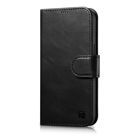 2w1 etui skórzany pokrowiec z klapką iPhone 14 Anti-RFID Oil Wax Wallet Case czarny ICARER