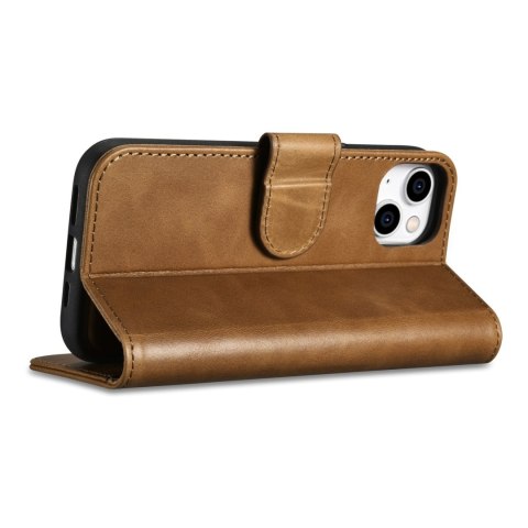 2w1 etui skórzany pokrowiec z klapką iPhone 14 Anti-RFID Oil Wax Wallet Case jasno-brązowy ICARER