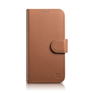 2w1 etui skórzany pokrowiec z klapką iPhone 14 Anti-RFID Wallet Case brązowy ICARER