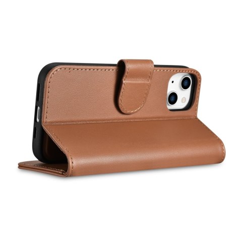 2w1 etui skórzany pokrowiec z klapką iPhone 14 Anti-RFID Wallet Case brązowy ICARER