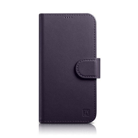 2w1 etui skórzany pokrowiec z klapką iPhone 14 Anti-RFID Wallet Case ciemnofioletowy ICARER