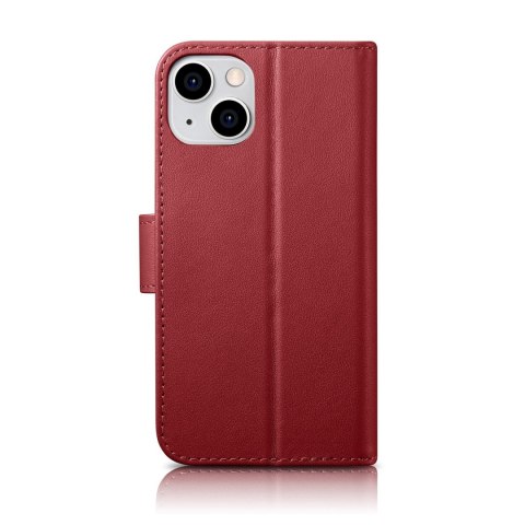 2w1 etui skórzany pokrowiec z klapką iPhone 14 Anti-RFID Wallet Case czerwony ICARER