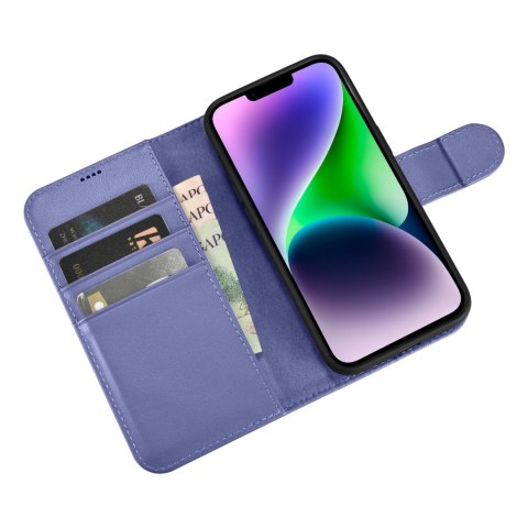 2w1 etui skórzany pokrowiec z klapką iPhone 14 Anti-RFID Wallet Case jasnofioletowy ICARER