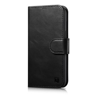 2w1 etui skórzany pokrowiec z klapką iPhone 14 Plus Anti-RFID Oil Wax Wallet Case czarny ICARER