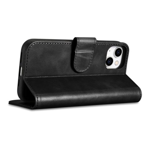 2w1 etui skórzany pokrowiec z klapką iPhone 14 Plus Anti-RFID Oil Wax Wallet Case czarny ICARER