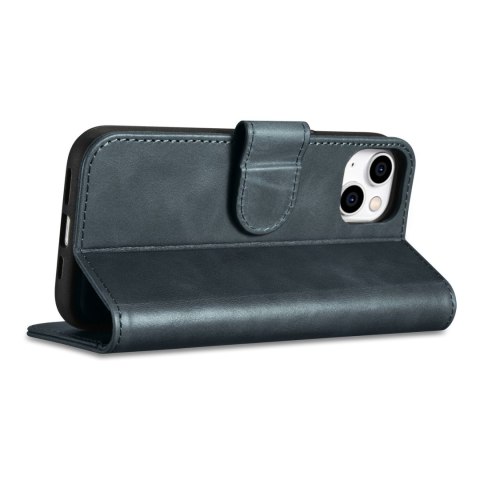 2w1 etui skórzany pokrowiec z klapką iPhone 14 Plus Anti-RFID Oil Wax Wallet Case niebieski ICARER