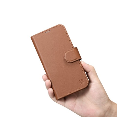 2w1 etui skórzany pokrowiec z klapką iPhone 14 Plus Anti-RFID Wallet Case brązowy ICARER