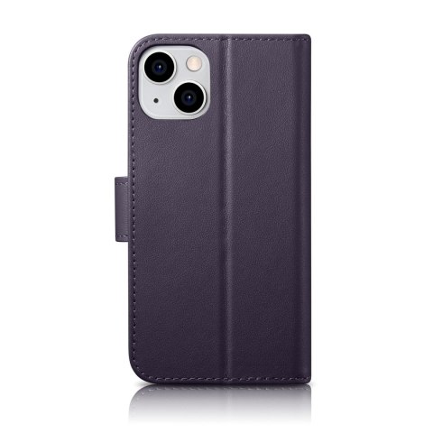 2w1 etui skórzany pokrowiec z klapką iPhone 14 Plus Anti-RFID Wallet Case ciemnofioletowy ICARER