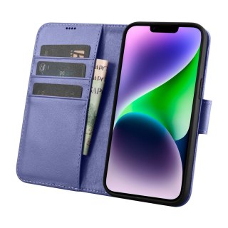 2w1 etui skórzany pokrowiec z klapką iPhone 14 Plus Anti-RFID Wallet Case jasnofioletowy ICARER