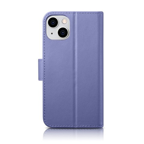 2w1 etui skórzany pokrowiec z klapką iPhone 14 Plus Anti-RFID Wallet Case jasnofioletowy ICARER