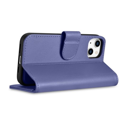 2w1 etui skórzany pokrowiec z klapką iPhone 14 Plus Anti-RFID Wallet Case jasnofioletowy ICARER