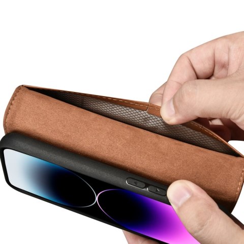 2w1 etui skórzany pokrowiec z klapką iPhone 14 Pro Anti-RFID Wallet Case brązowy ICARER