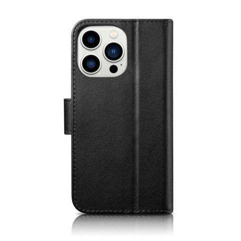 2w1 etui skórzany pokrowiec z klapką iPhone 14 Pro Anti-RFID Wallet Case czarny ICARER