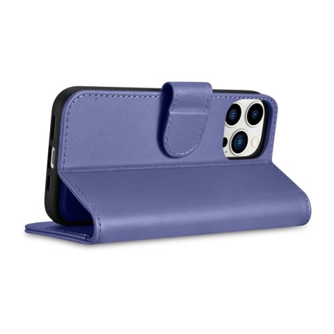 2w1 etui skórzany pokrowiec z klapką iPhone 14 Pro Anti-RFID Wallet Case jasnofioletowy ICARER