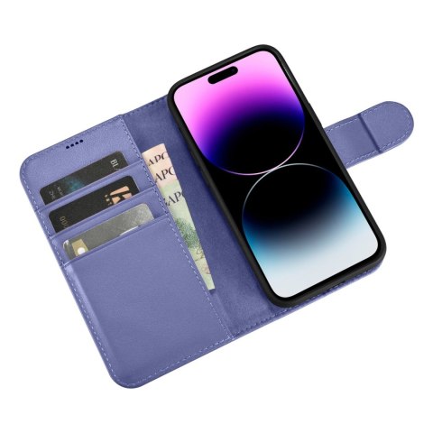 2w1 etui skórzany pokrowiec z klapką iPhone 14 Pro Anti-RFID Wallet Case jasnofioletowy ICARER