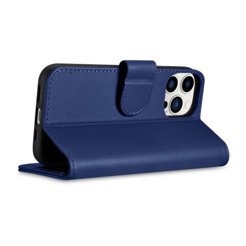 2w1 etui skórzany pokrowiec z klapką iPhone 14 Pro Anti-RFID Wallet Case niebieski ICARER