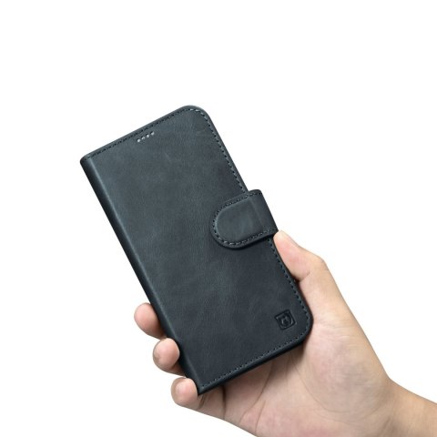 2w1 etui skórzany pokrowiec z klapką iPhone 14 Pro Max Anti-RFID Oil Wax Wallet Case niebieski ICARER