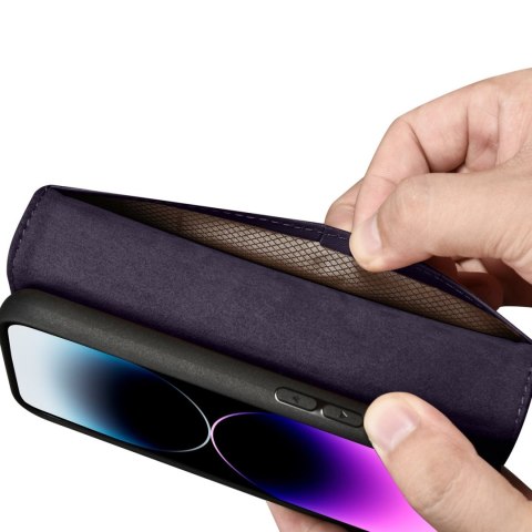 2w1 etui skórzany pokrowiec z klapką iPhone 14 Pro Max Anti-RFID Wallet Case ciemnofioletowy ICARER