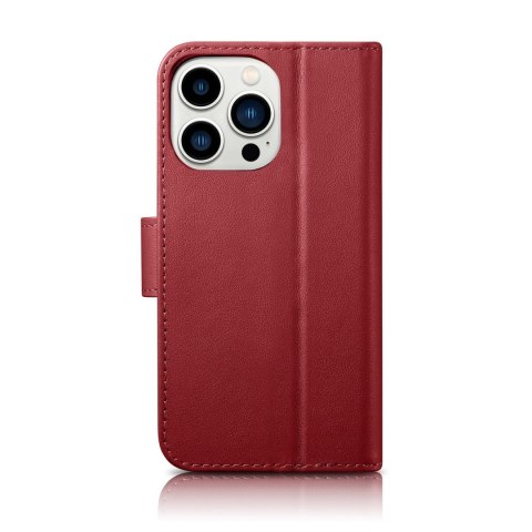 2w1 etui skórzany pokrowiec z klapką iPhone 14 Pro Max Anti-RFID Wallet Case czerwony ICARER