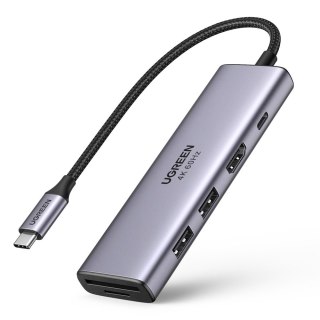 6w1 wielofunkcyjny HUB USB-C - 2x USB HDMI 4K czytnik kart SD i TF USB-C PD 100W szary UGREEN