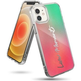 Pancerne etui pokrowiec z żelową ramką iPhone 12 mini Fusion Design różowo-zielony Ringke