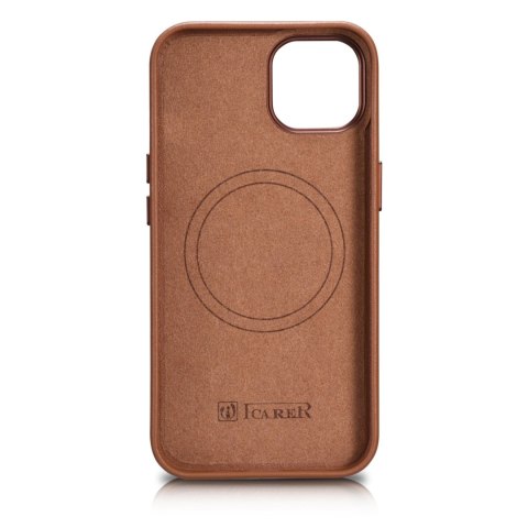 Pokrowiec etui z naturalnej skóry do iPhone 14 Plus MagSafe Case Leather brązowy ICARER