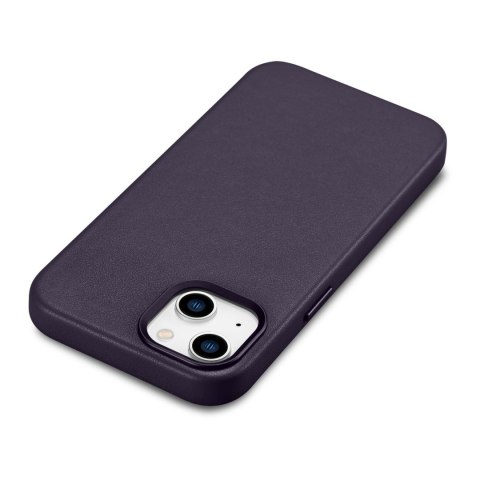 Pokrowiec etui z naturalnej skóry do iPhone 14 Plus MagSafe Case Leather ciemnofioletowy ICARER