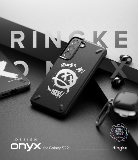 Wytrzymałe etui pokrowiec Galaxy S22+ Onyx Design Graffiti czarny Ringke