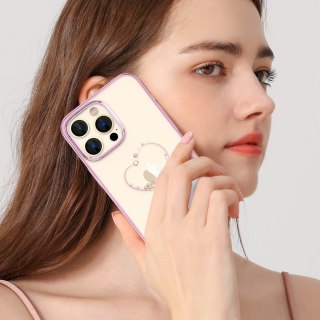 Etui do telefonu iPhone 14 Pro ozdobione kryształami Wish Series różowe KINGXBAR