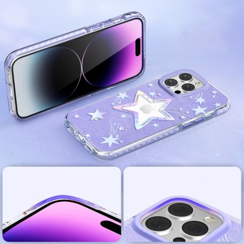 Etui pokrowiec w gwiazdki iPhone 14 Plus Heart Star Series PURPLE STAR KINGXBAR