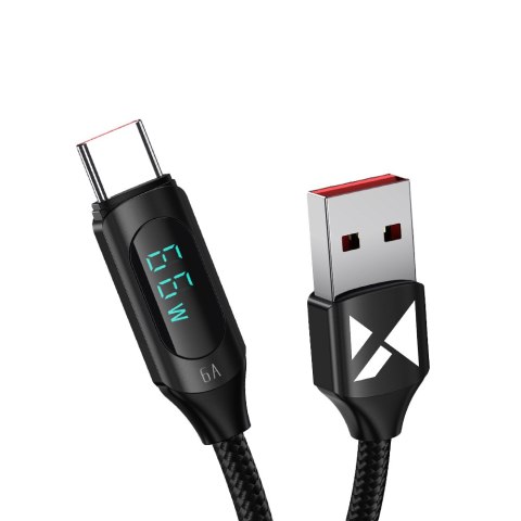 Kabel przewód USB-A - USB-C z wyświetlaczem LED 66W 6A 1m czarny WOZINSKY