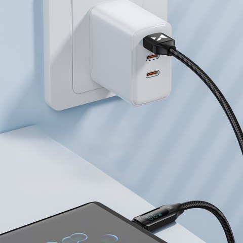 Kabel przewód USB-A - USB-C z wyświetlaczem LED 66W 6A 1m czarny WOZINSKY