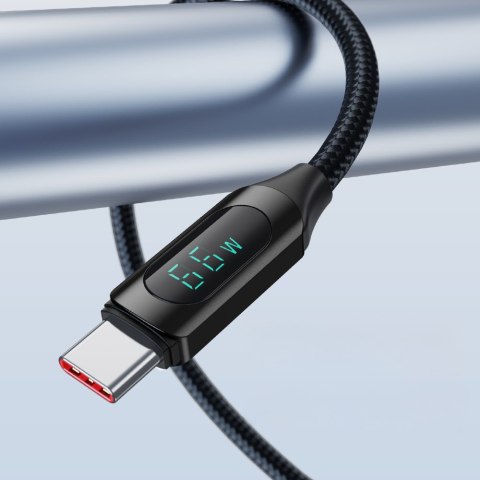 Kabel przewód USB-A - USB-C z wyświetlaczem LED 66W 6A 1m czarny WOZINSKY