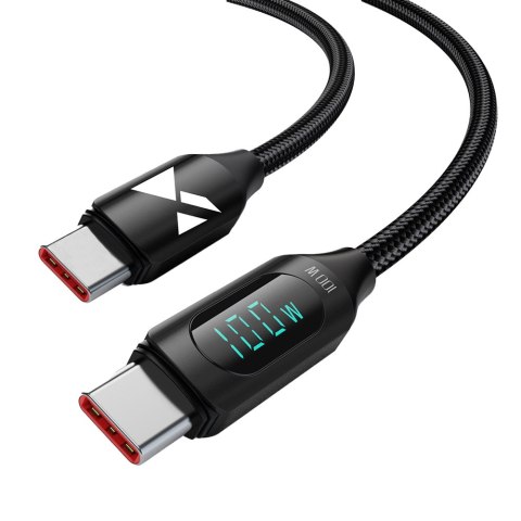 Kabel przewód USB-C z wyświetlaczem LED PD 100W 1m czarny WOZINSKY