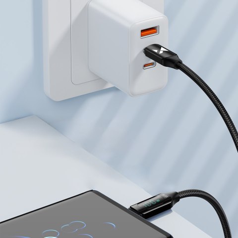 Kabel przewód USB-C z wyświetlaczem LED PD 100W 1m czarny WOZINSKY