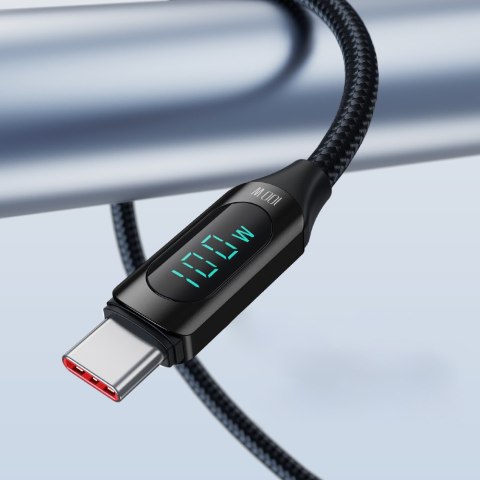 Kabel przewód USB-C z wyświetlaczem LED PD 100W 1m czarny WOZINSKY